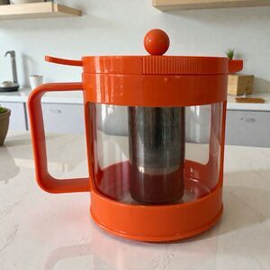 Bodum Bean Tea Press 34oz Tea Infuser Press Orange Glass With Plastic Exterior